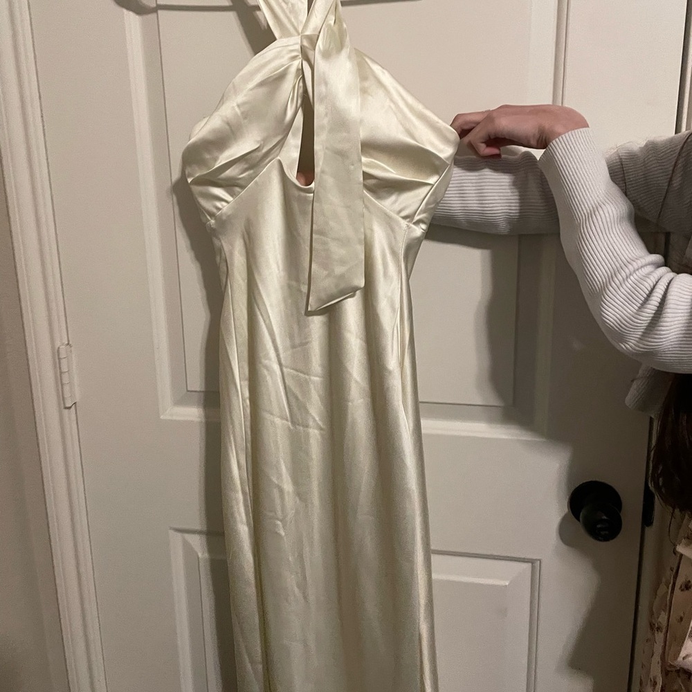 Elegant Ivory Satin Halter Dress